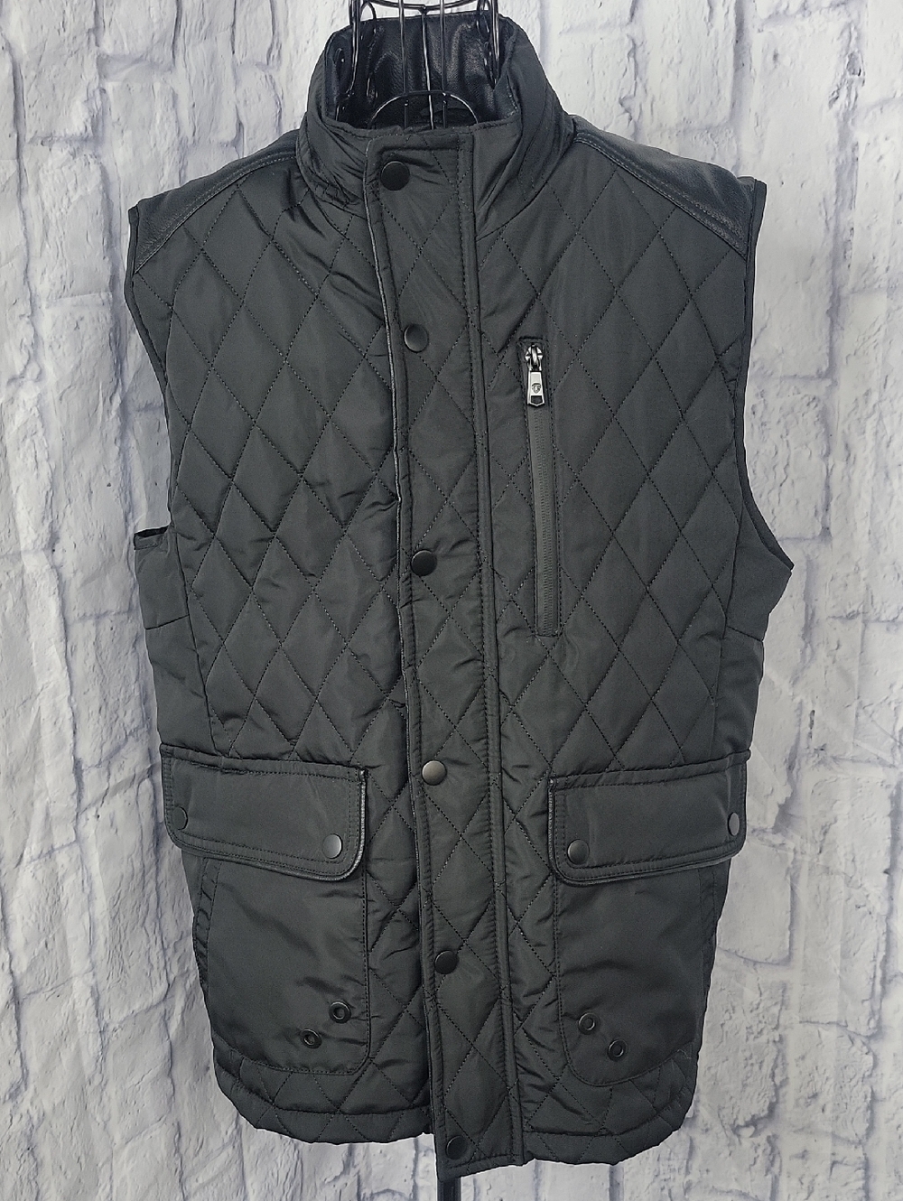 Fried Denim Large Black Quilted Utility Man's Puffer Vest Snap/Zipper Front